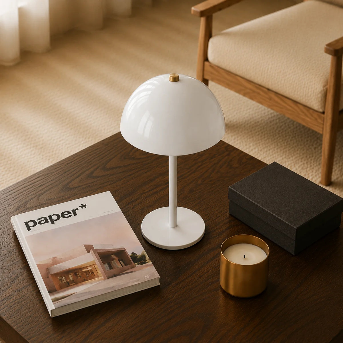 Minimalist Mushroom Table Lamp – Cordless Rechargeable
