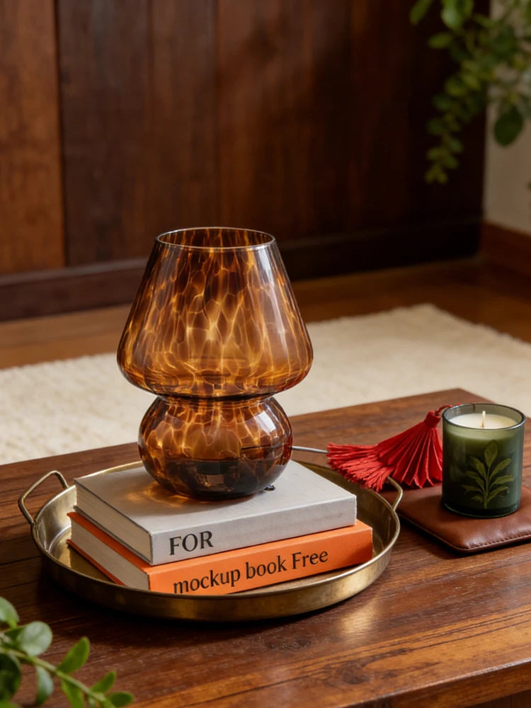 Tortoiseshell Glass Mushroom Lamp – USB Powered Dimmable