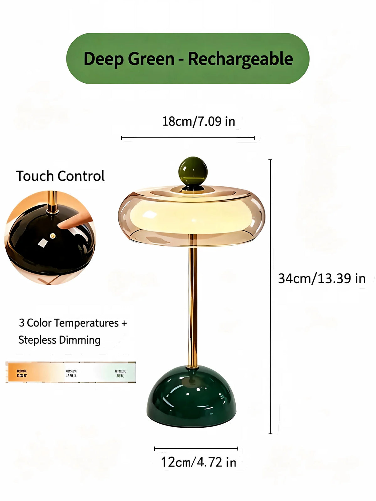 Vintage Glass Table Lamp – Cordless Rechargeable