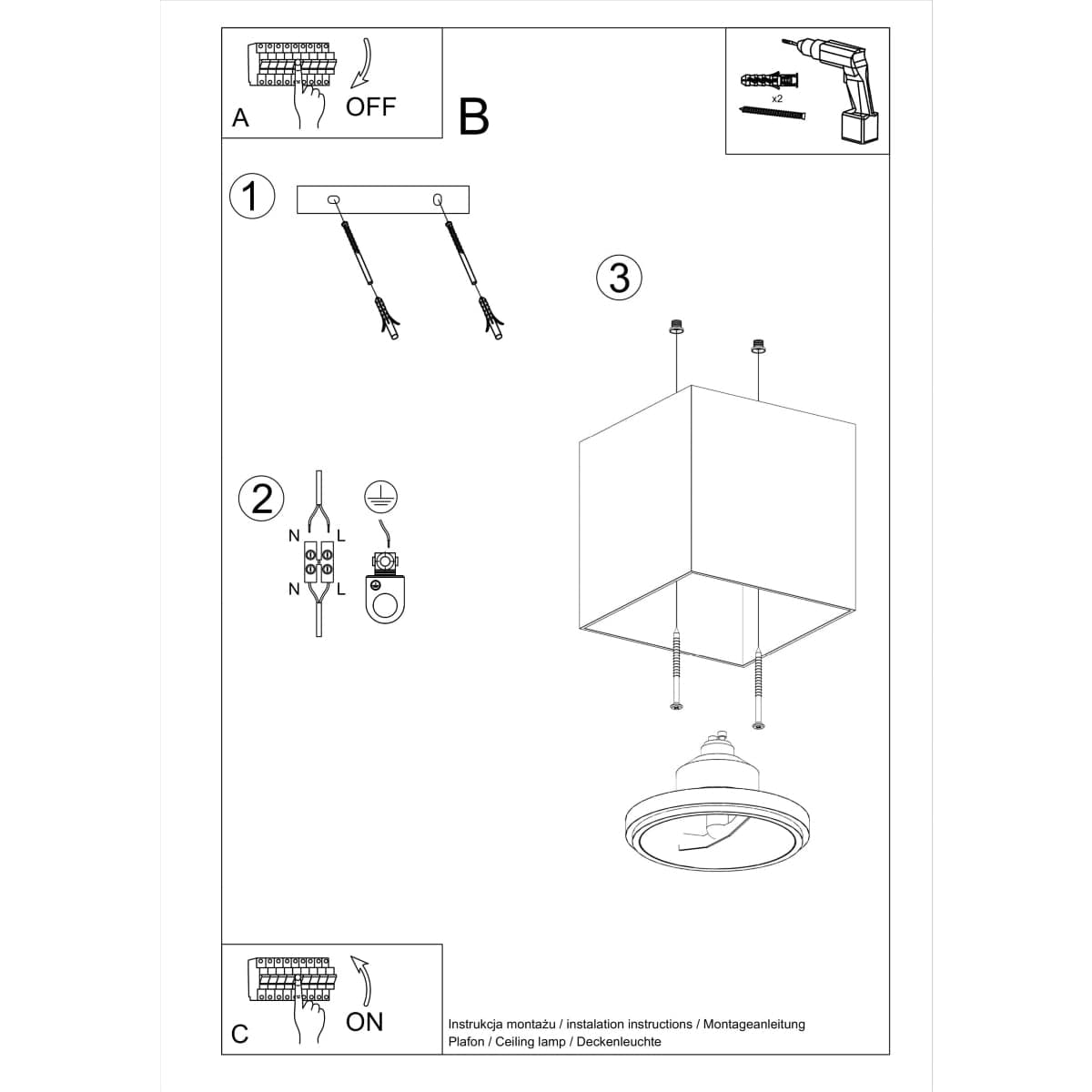 Sollux Lighting Ceiling Lamp Blake Black - Modern BLAKE Spot Ceiling Light - Minimalist Design - Easy Surface Mounting - Compatible with GU10 Bulbs