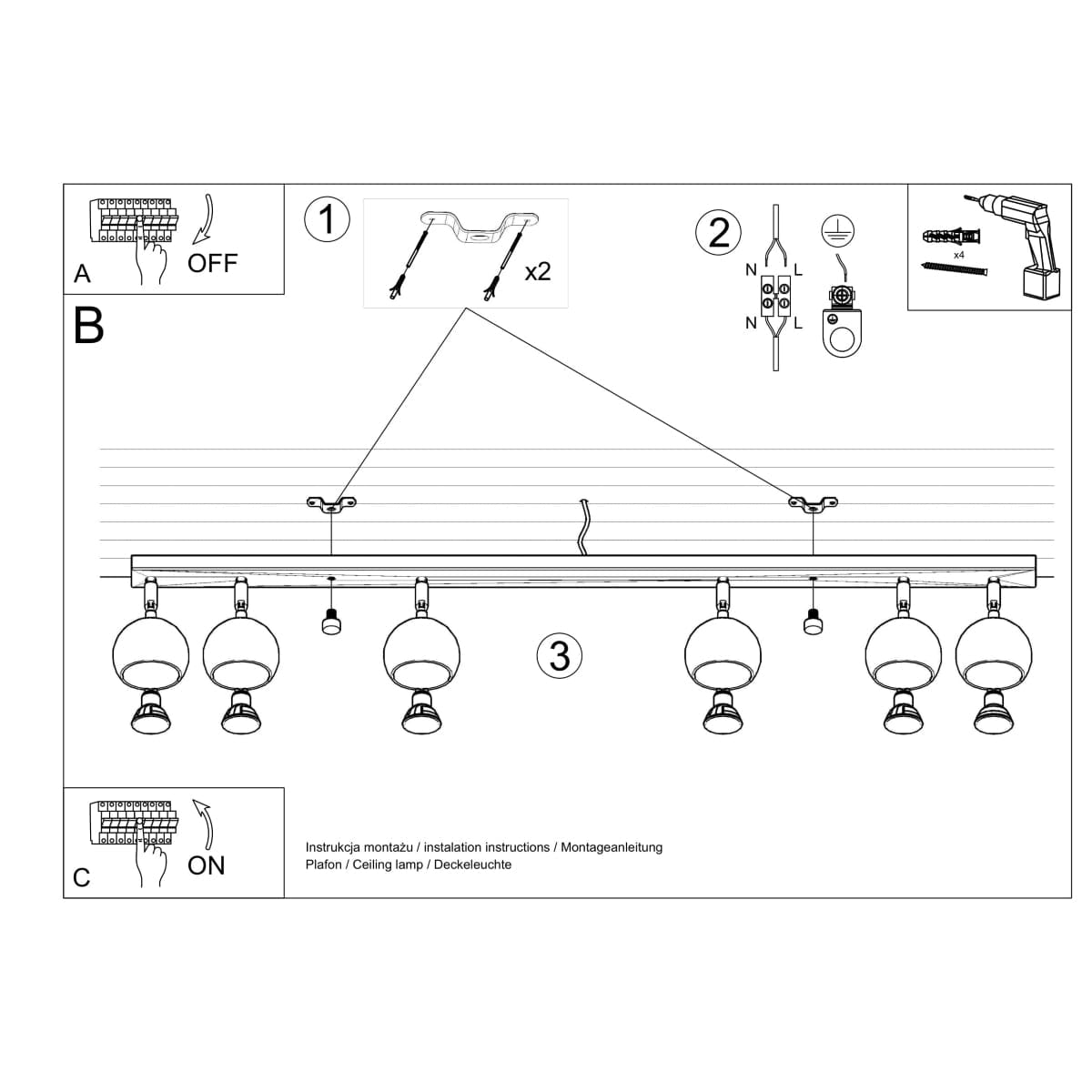 Sollux Lighting Ceiling Lamp Oculare 6 L White - Modern Spot Ceiling Light - Multi-Directional Adjustable Lighting