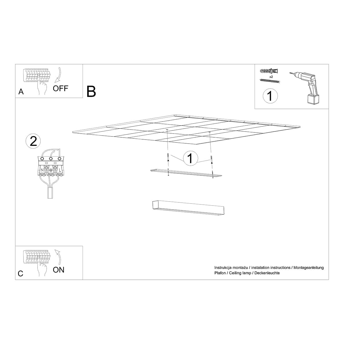 Sollux Lighting Pinne 200 Grey Ceiling Lamp - Modern Minimalist Design - Integrated LED Module - Flicker-Free Eye Comfort - Energy-Efficient Lighting - 5-Year Warranty