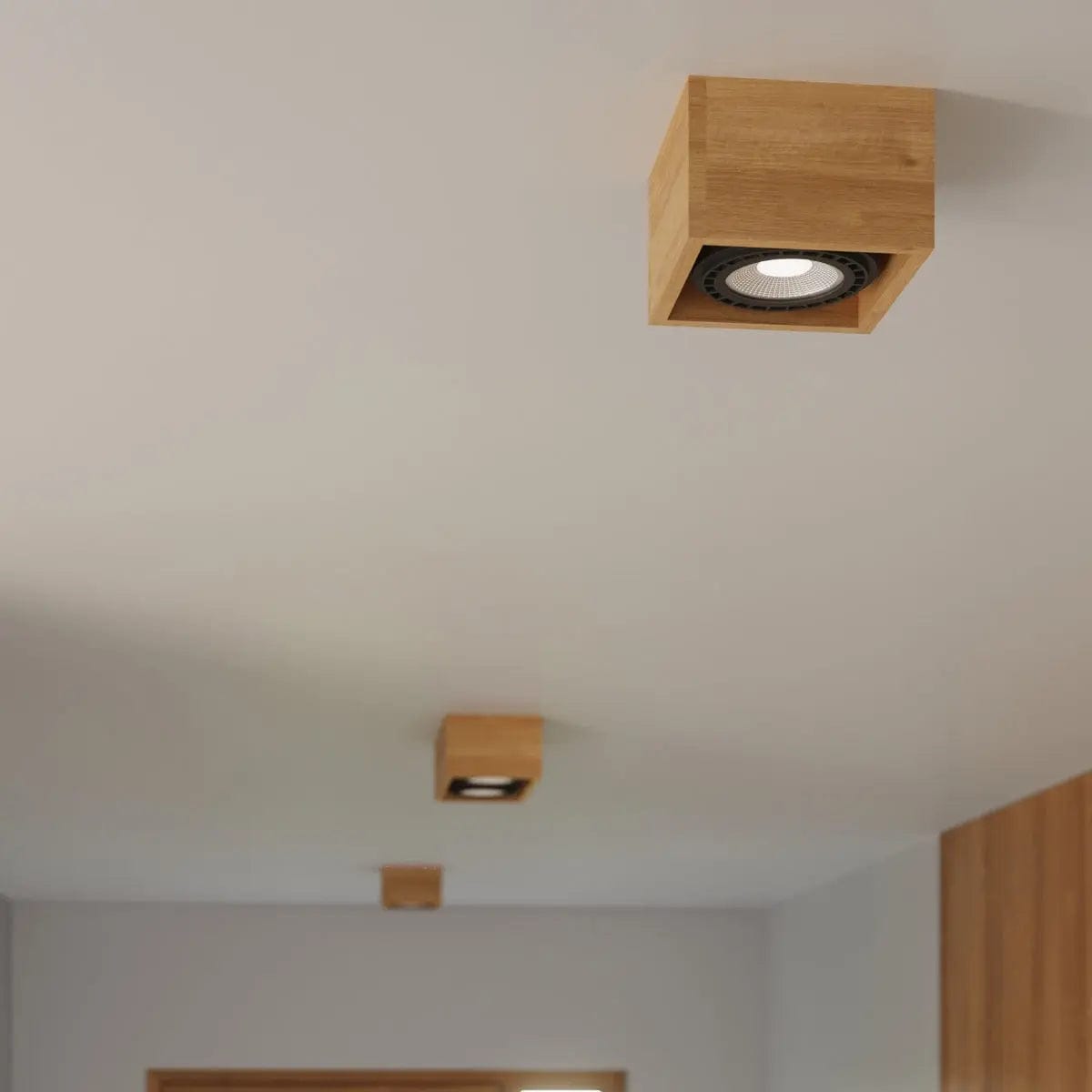Sollux Lighting QUATRO 2 Natural Wood Ceiling Lamp - Minimalist Design - Wooden Construction - Easy to Clean - Interchangeable GU10 Bulbs - Suitable for Various Interiors