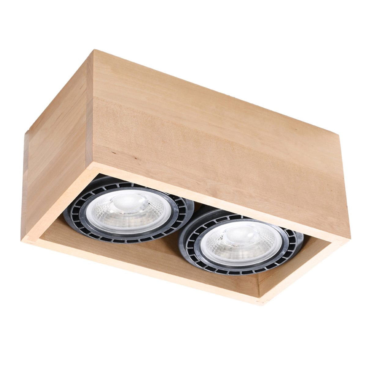 Sollux Lighting QUATRO 2 Natural Wood Ceiling Lamp - Minimalist Design - Wooden Construction - Easy to Clean - Interchangeable GU10 Bulbs - Suitable for Various Interiors