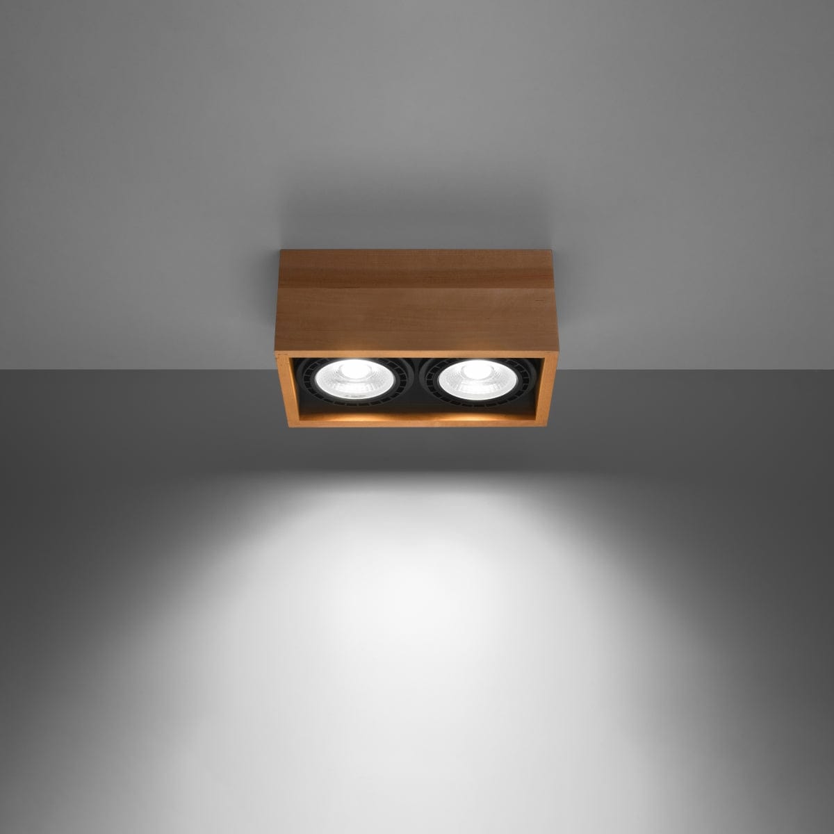 Sollux Lighting QUATRO 2 Natural Wood Ceiling Lamp - Minimalist Design - Wooden Construction - Easy to Clean - Interchangeable GU10 Bulbs - Suitable for Various Interiors