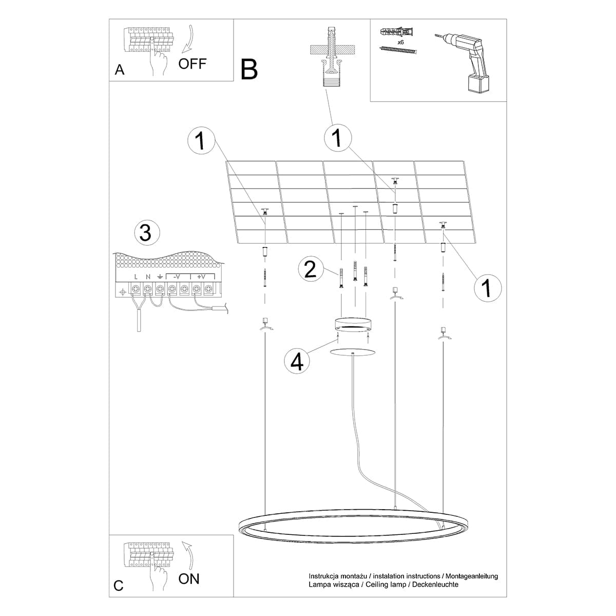 Sollux Lighting RISA LED Chandelier - 80 Black - 3000K Warm Light - Modern Minimalist Ring Design - Energy-Efficient with 5-Year Warranty
