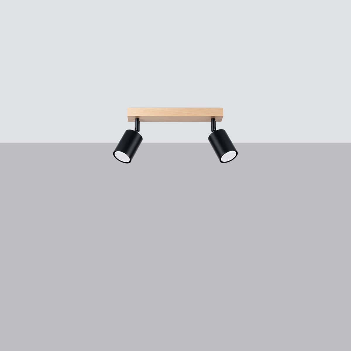 Sollux Lighting VERDO 2 Black Ceiling Light - Modern Steel and Wood Design - E27 Bulb Compatible - Industrial Minimalist Style - Perfect for Living Room or Bedroom