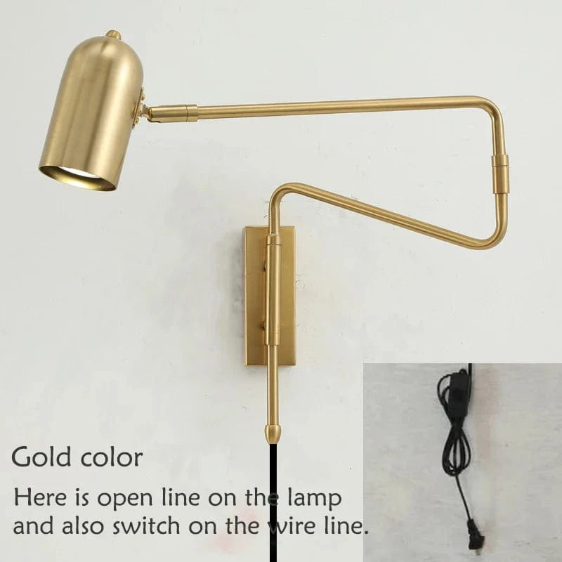 Verthara Adjustable Industrial Wall Lamp with Long Arm and Switch – Black and Gold Wall Sconce for Versatile Lighting