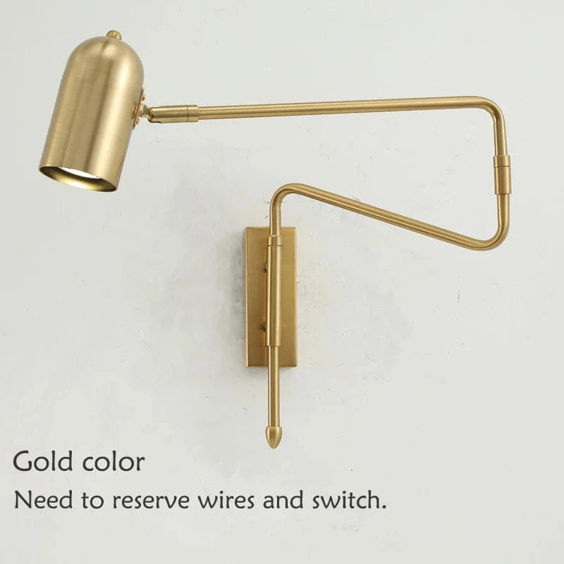 Verthara Adjustable Industrial Wall Lamp with Long Arm and Switch – Black and Gold Wall Sconce for Versatile Lighting