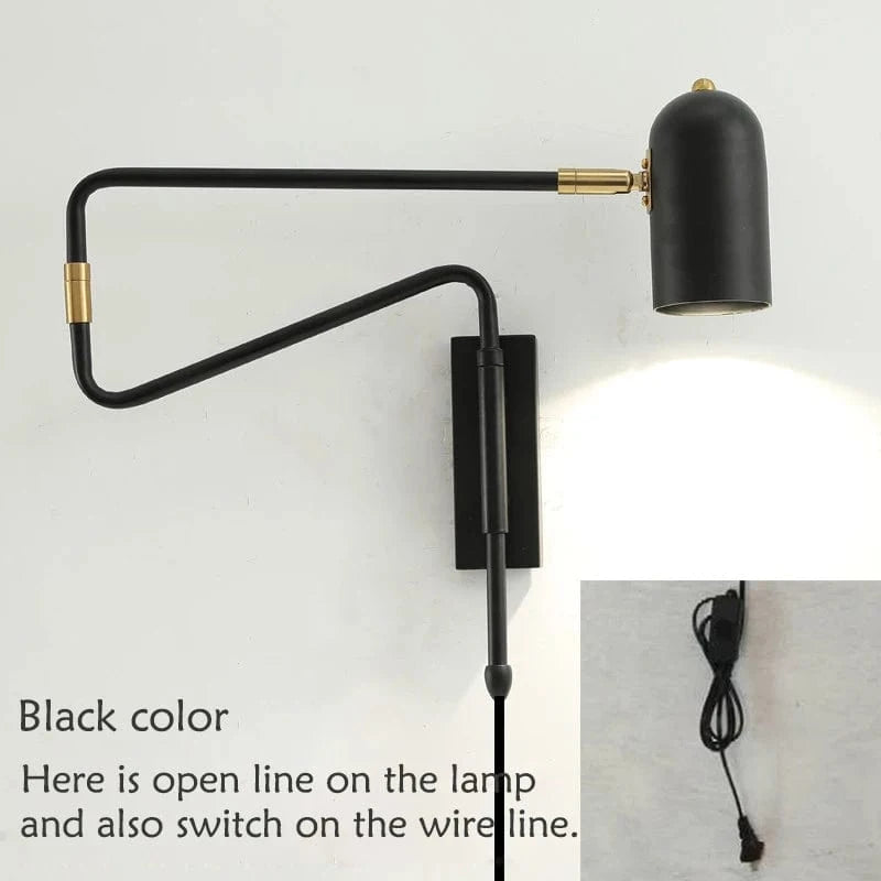 Verthara Adjustable Industrial Wall Lamp with Long Arm and Switch – Black and Gold Wall Sconce for Versatile Lighting