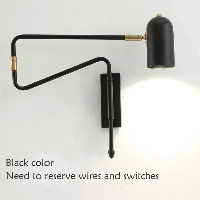 Verthara Adjustable Industrial Wall Lamp with Long Arm and Switch – Black and Gold Wall Sconce for Versatile Lighting