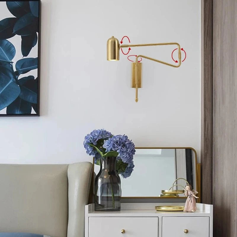 Verthara Adjustable Industrial Wall Lamp with Long Arm and Switch – Black and Gold Wall Sconce for Versatile Lighting