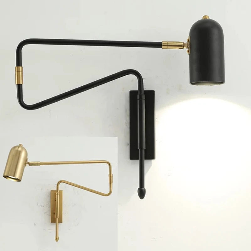 Verthara Adjustable Industrial Wall Lamp with Long Arm and Switch – Black and Gold Wall Sconce for Versatile Lighting