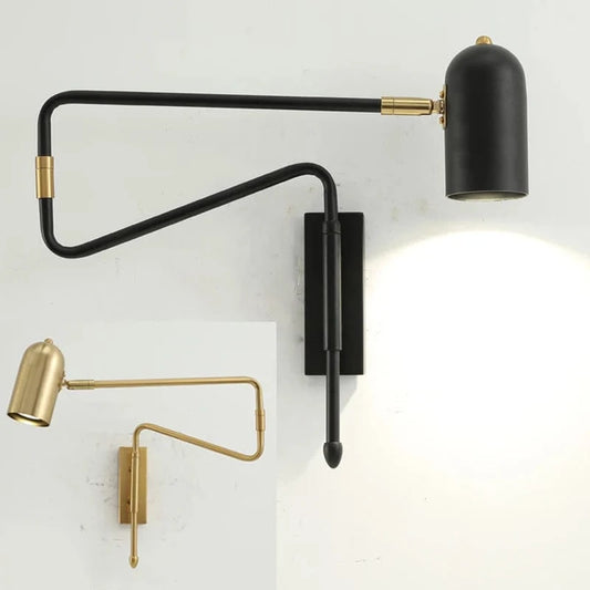 Verthara Adjustable Industrial Wall Lamp with Long Arm and Switch – Black and Gold Wall Sconce for Versatile Lighting