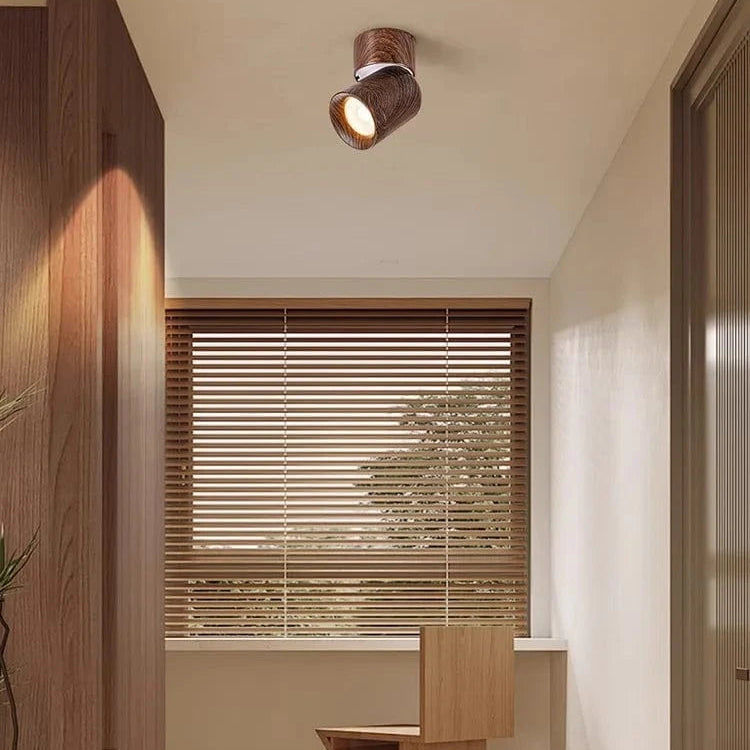 Verthara Adjustable LED Ceiling Light Fixture with Walnut Wood Grain Finish – Retro Wabi Sabi Style Ceiling Lamp