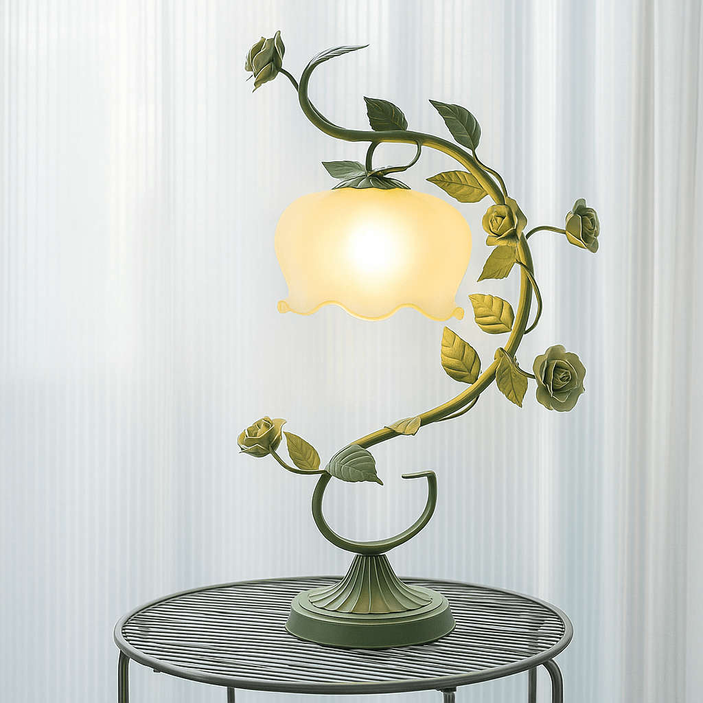 Verthara American Frosted Glass Flower Table Lamp Green