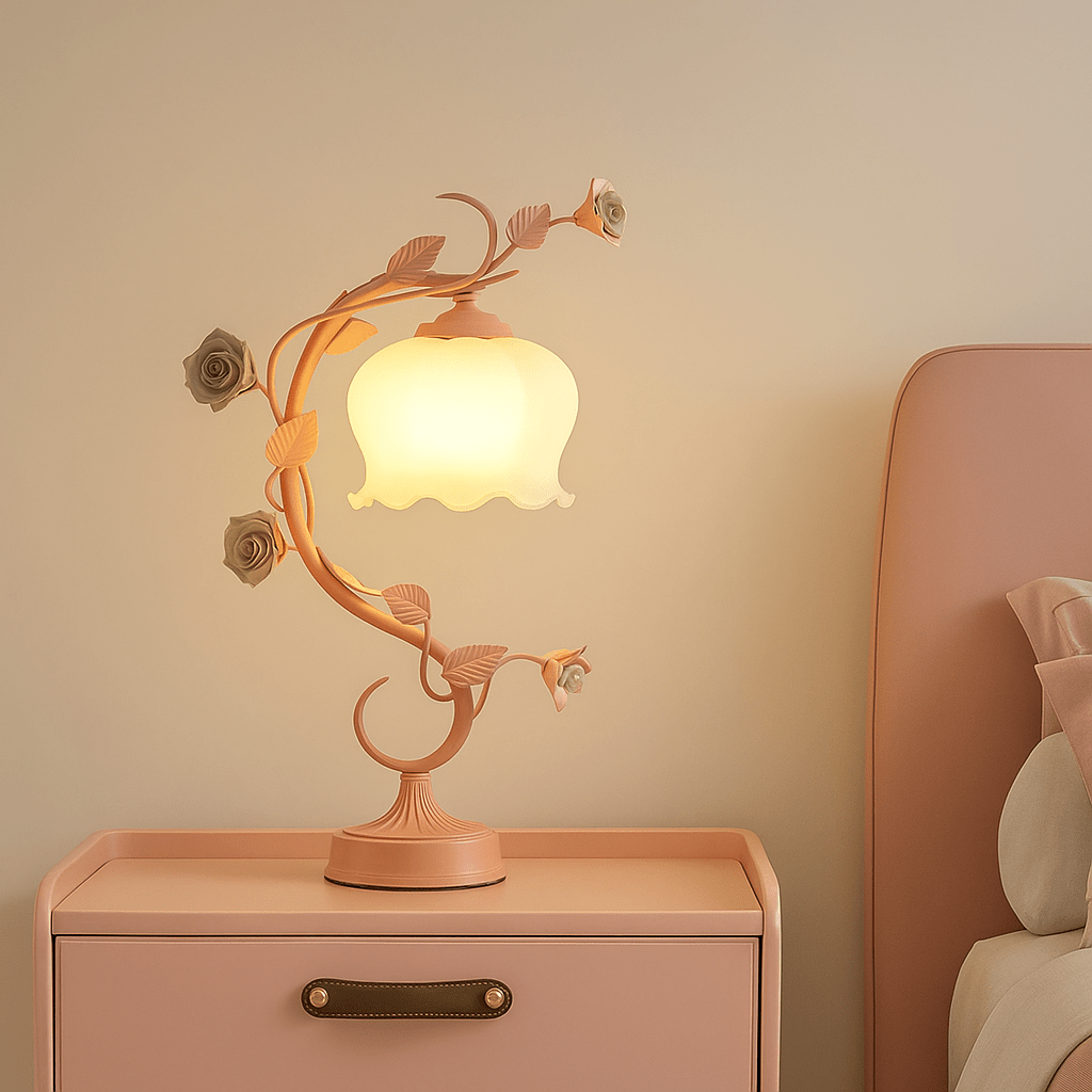 Verthara American Frosted Glass Flower Table Lamp Pink