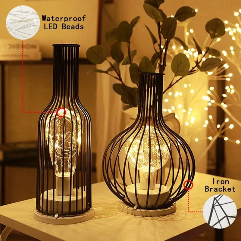 Verthara Battery Operated Iron Wire Cage LED Table Lamp – Decorative Bedside Lamp for Bedroom and Living Room, Warm White Light