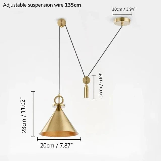 Verthara Black Adjustable Pendant Light with Lifting Pulley – Modern Ceiling Light Fixture for Home and Restaurant Gold / Cold White