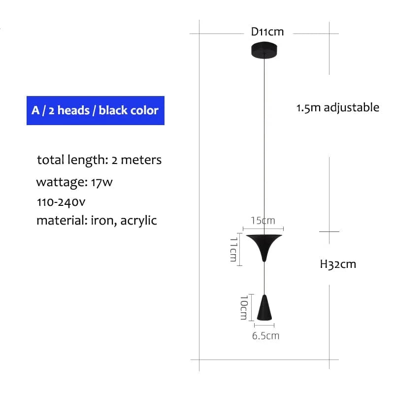 Verthara Black Cone Pendant Light Fixture for Kitchen and Bedroom – Industrial Hanging Lights, 17W Energy Efficient Design