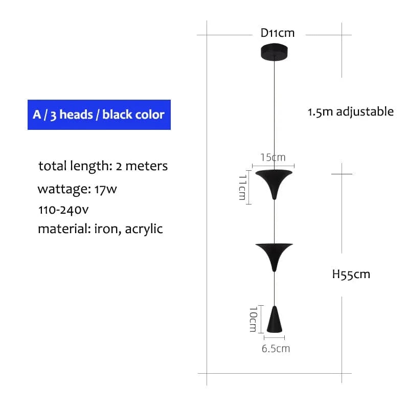 Verthara Black Cone Pendant Light Fixture for Kitchen and Bedroom – Industrial Hanging Lights, 17W Energy Efficient Design