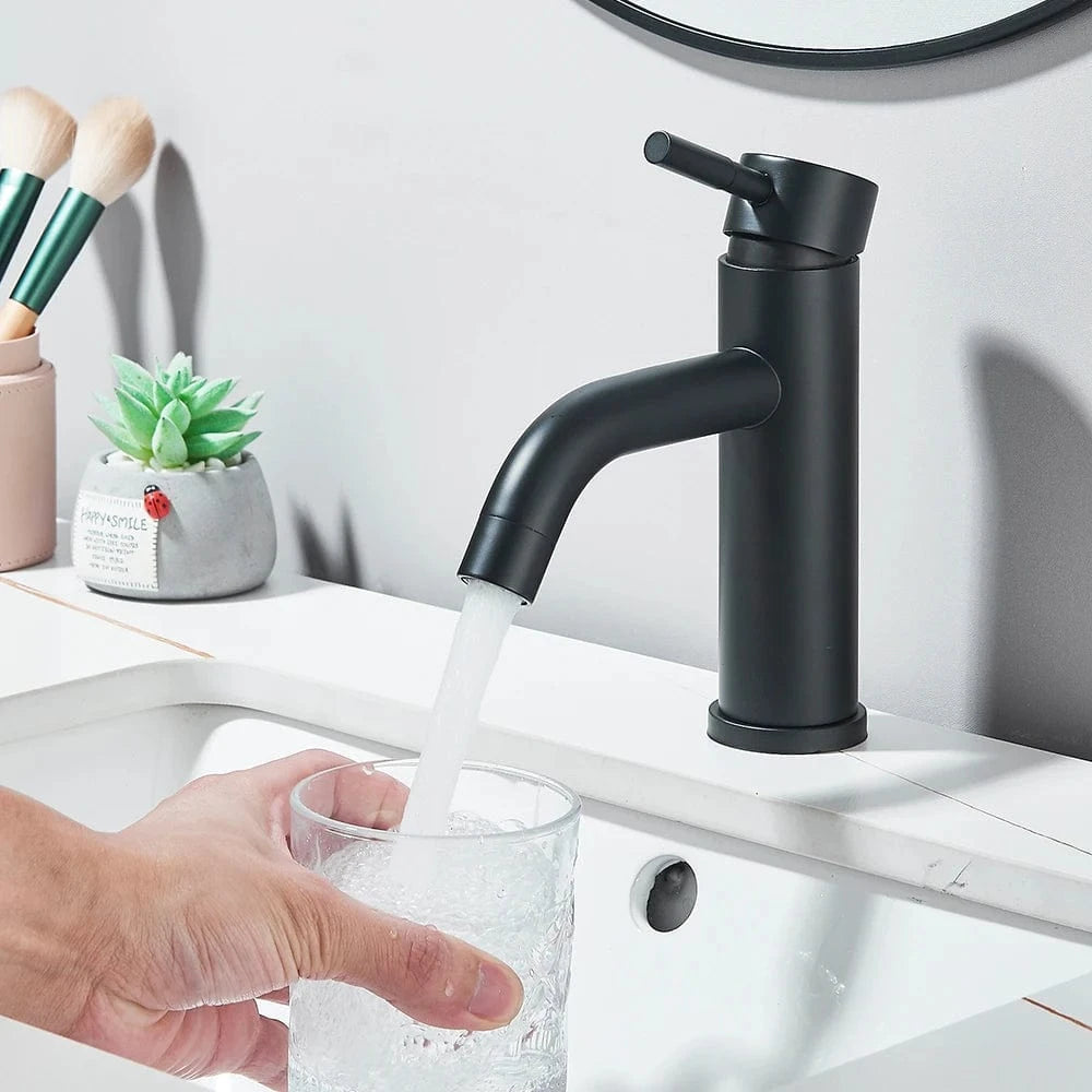 Verthara Black Deck Mounted Bathroom Faucet with Hot and Cold Mixer and Pop-Up Drain – Modern Basin Taps for Stylish Bathrooms