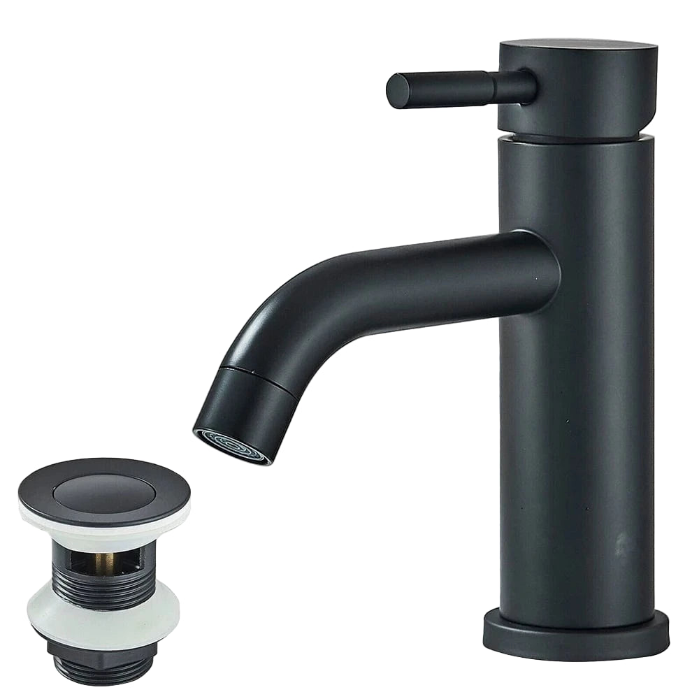 Verthara Black Deck Mounted Bathroom Faucet with Hot and Cold Mixer and Pop-Up Drain – Modern Basin Taps for Stylish Bathrooms