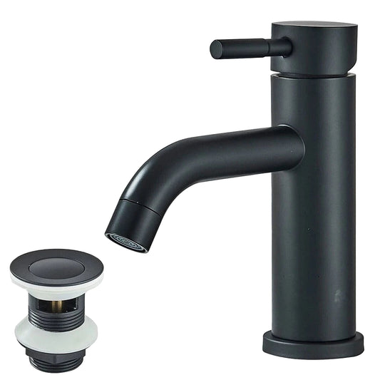 Verthara Black Deck Mounted Bathroom Faucet with Hot and Cold Mixer and Pop-Up Drain – Modern Basin Taps for Stylish Bathrooms