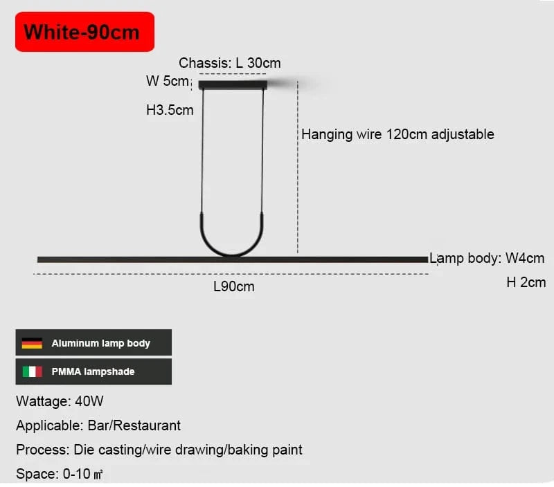 Verthara Black LED Pendant Light Fixture – Adjustable Modern Chandelier for Kitchen Island and Dining Room Black / Cool White / 90cm