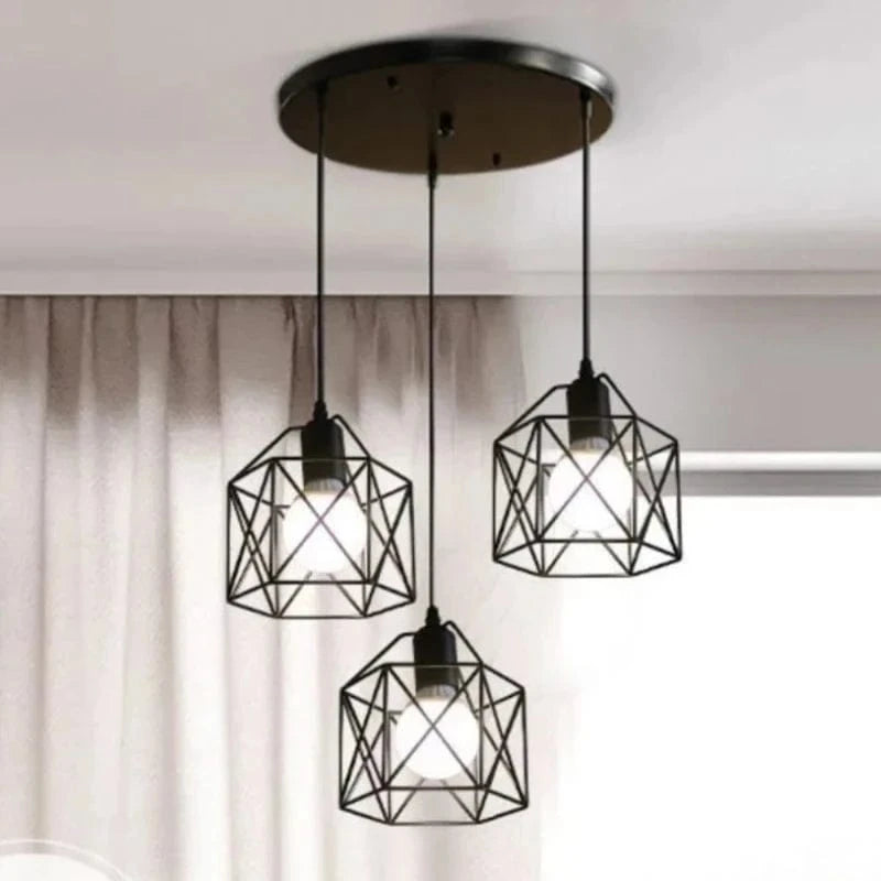 Verthara Black Pendant Light – Modern Industrial Metal Cage Design for Kitchen Island Lighting and Dining Room RB3