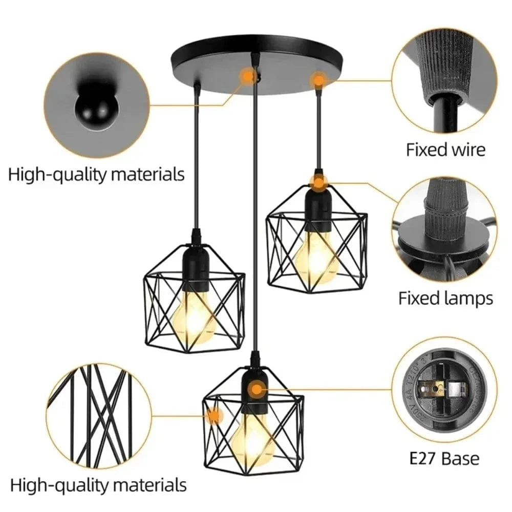 Verthara Black Pendant Light – Modern Industrial Metal Cage Design for Kitchen Island Lighting and Dining Room