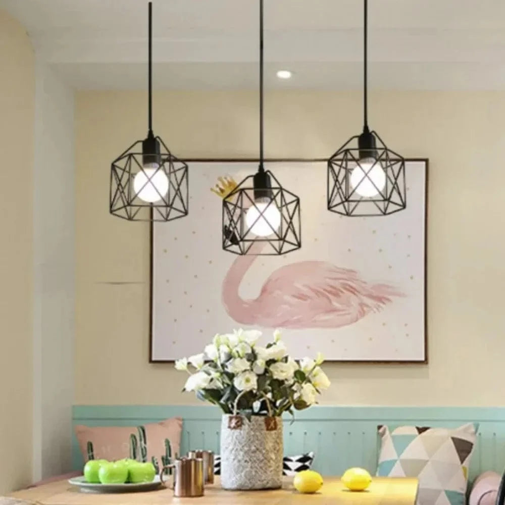 Verthara Black Pendant Light – Modern Industrial Metal Cage Design for Kitchen Island Lighting and Dining Room