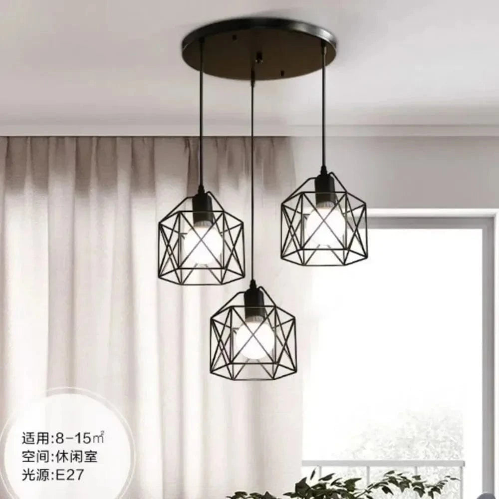 Verthara Black Pendant Light – Modern Industrial Metal Cage Design for Kitchen Island Lighting and Dining Room