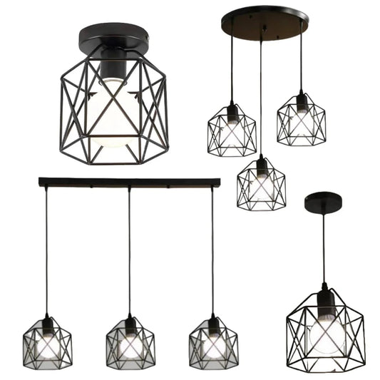 Verthara Black Pendant Light – Modern Industrial Metal Cage Design for Kitchen Island Lighting and Dining Room