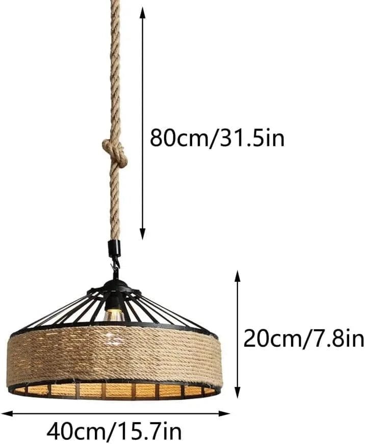 Verthara Black Vintage Industrial Pendant Light with Adjustable Hemp Rope – Versatile Hanging Light for Kitchen, Dining Room, Bar, and Café 40cm / No Bulb