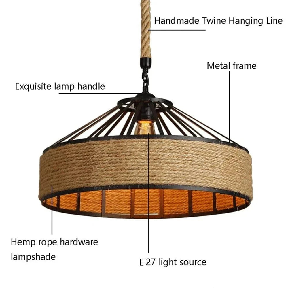 Verthara Black Vintage Industrial Pendant Light with Adjustable Hemp Rope – Versatile Hanging Light for Kitchen, Dining Room, Bar, and Café