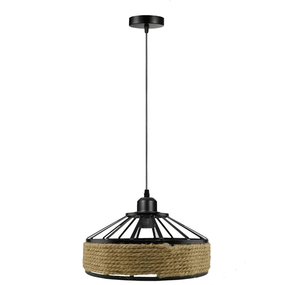 Verthara Black Vintage Industrial Pendant Light with Adjustable Hemp Rope – Versatile Hanging Light for Kitchen, Dining Room, Bar, and Café