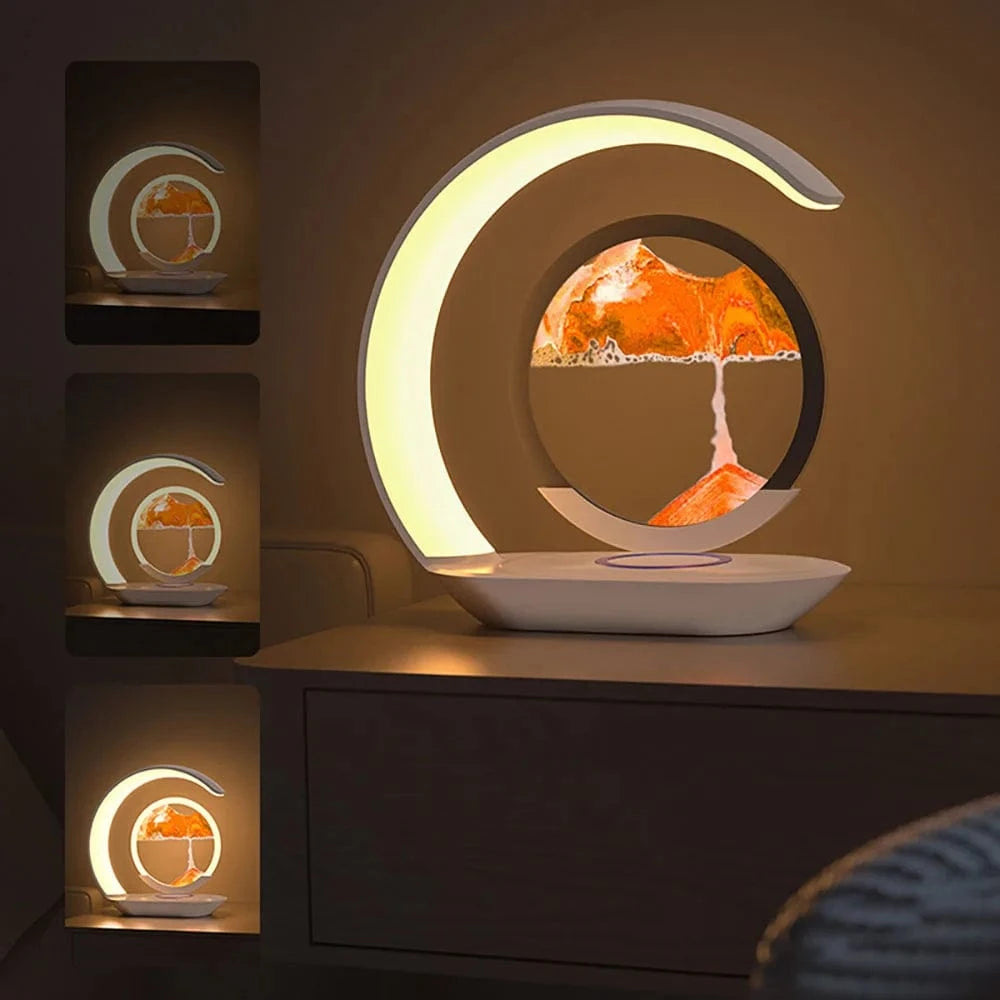 Verthara Cordless LED Table Lamp With 3D Hourglass Design – Wireless Charging - Adjustable Colour - Modern Style - Ideal For Bedside Or Desk