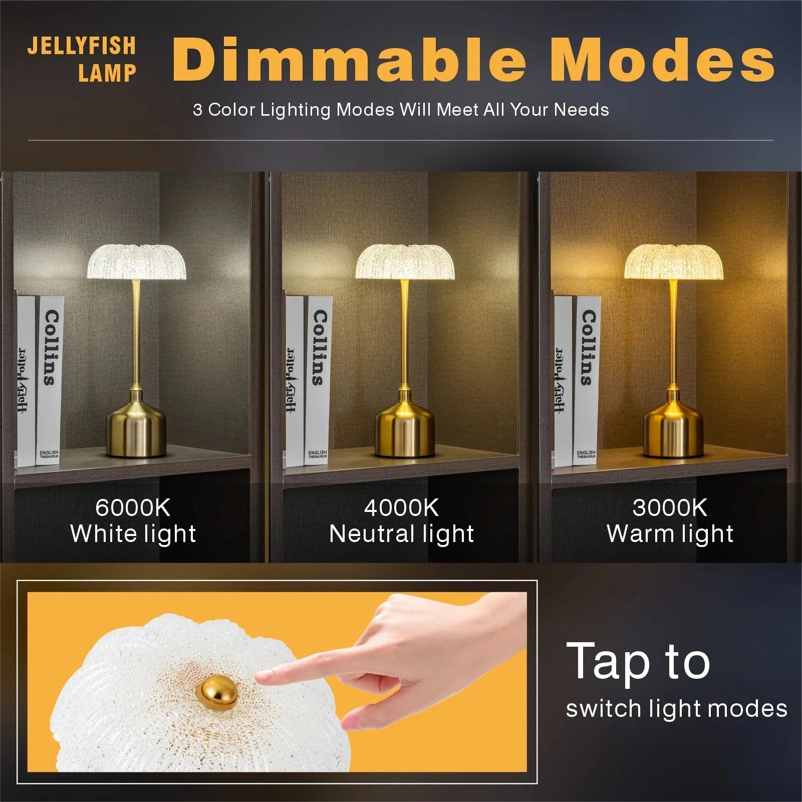 Verthara Cordless LED Table Lamp With Touch Control – Rechargeable - Dimmable - 3 Lighting Modes - Elegant Metal Design - Portable Night Light Default