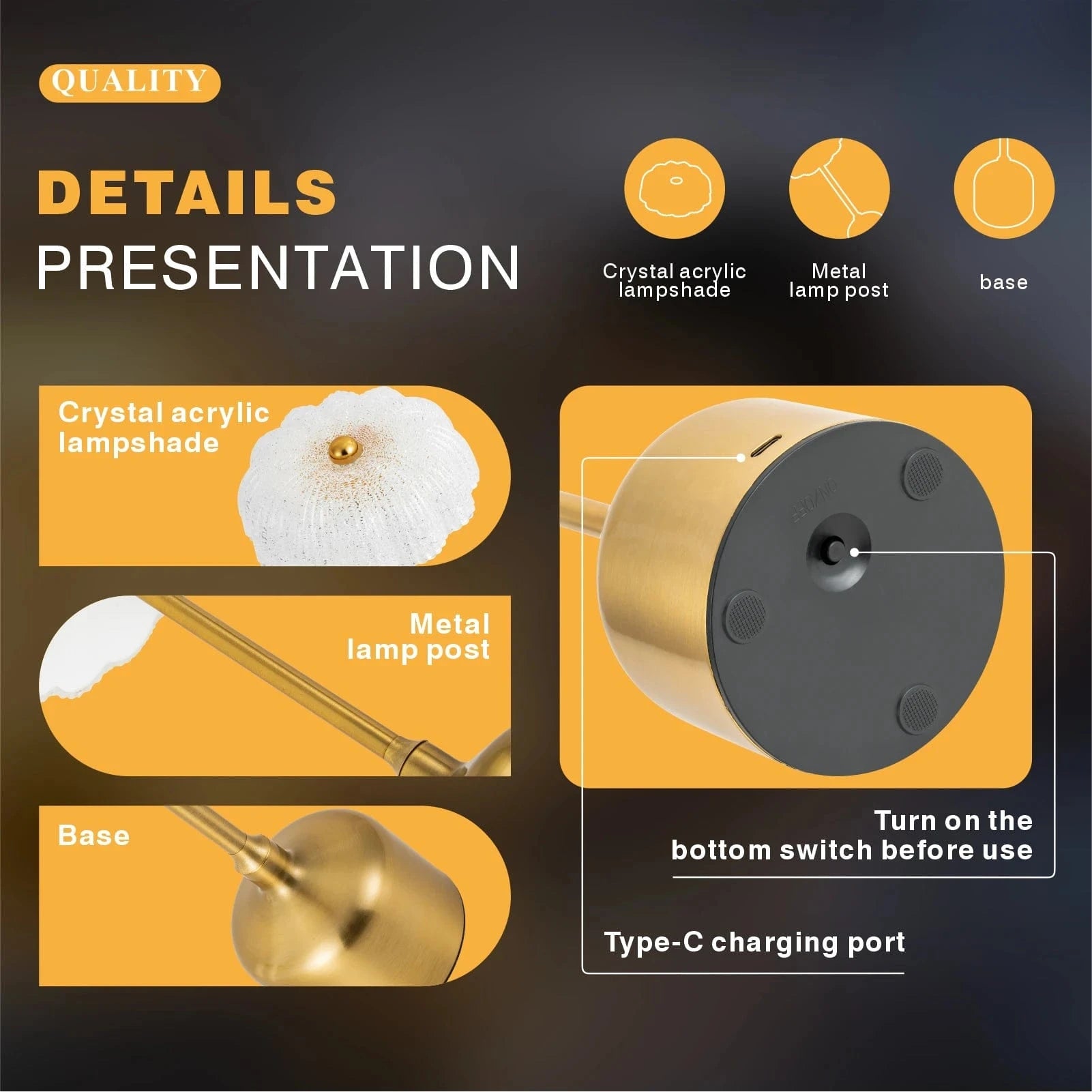 Verthara Cordless LED Table Lamp With Touch Control – Rechargeable - Dimmable - 3 Lighting Modes - Elegant Metal Design - Portable Night Light Default