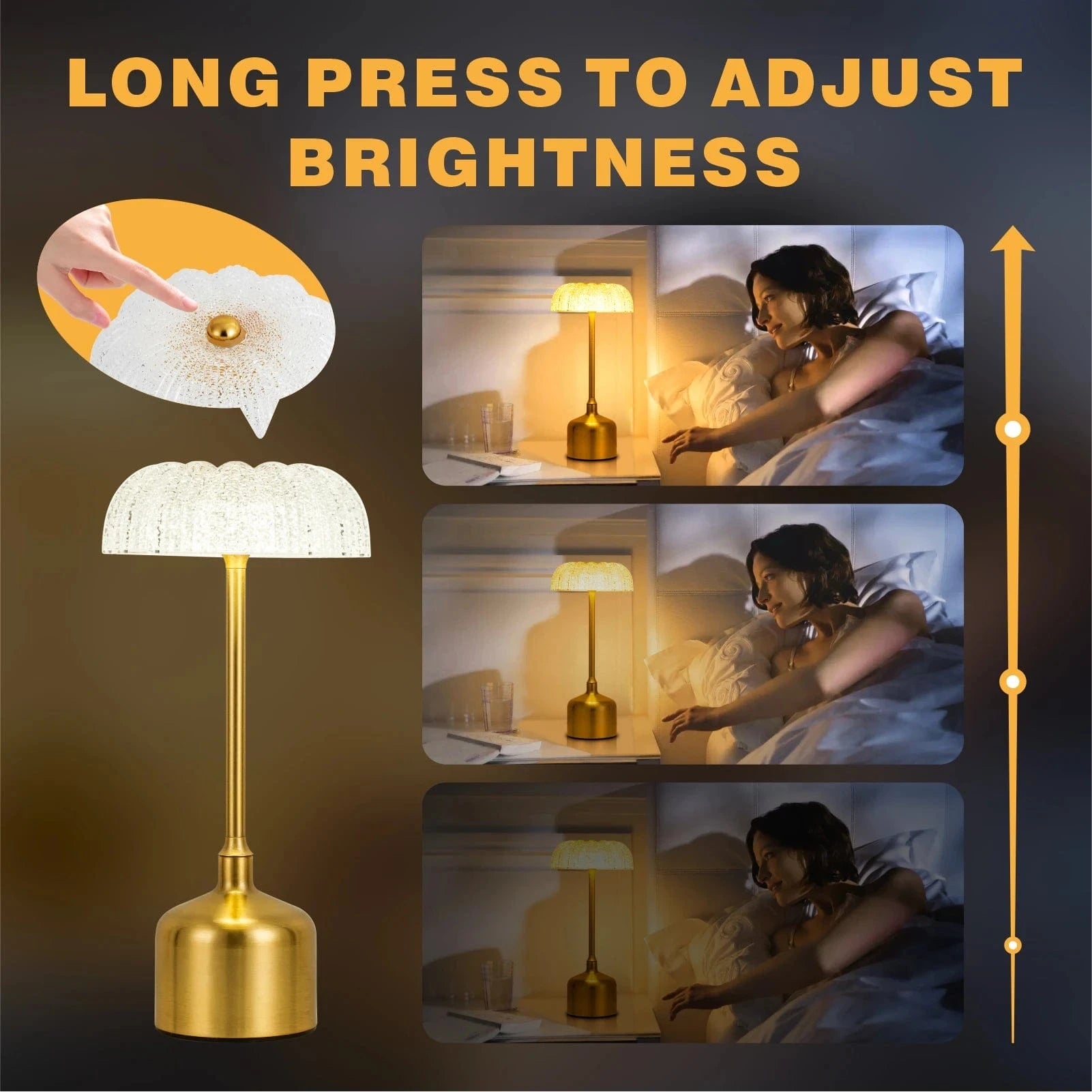 Verthara Cordless LED Table Lamp With Touch Control – Rechargeable - Dimmable - 3 Lighting Modes - Elegant Metal Design - Portable Night Light Default