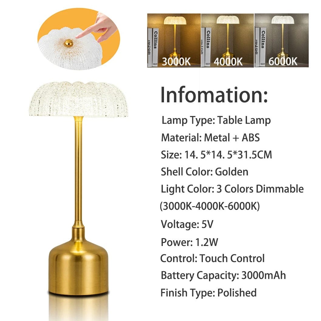 Verthara Cordless LED Table Lamp With Touch Control – Rechargeable - Dimmable - 3 Lighting Modes - Elegant Metal Design - Portable Night Light Default