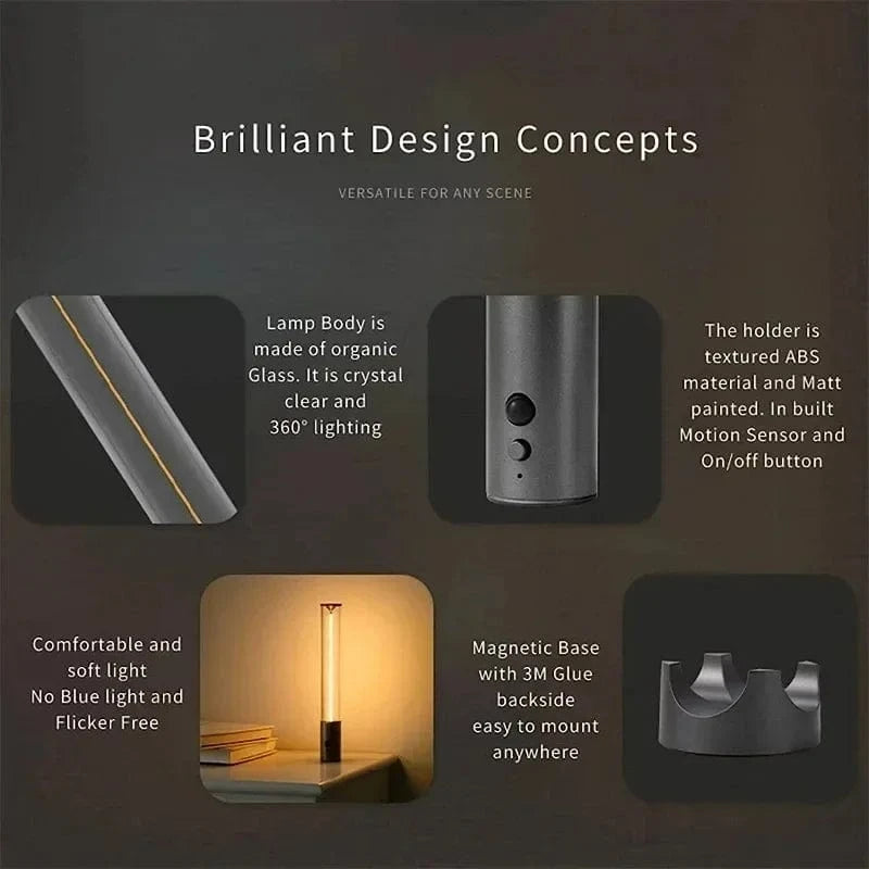 Verthara Cordless USB Rechargeable Desk Lamp with Magnetic Touch Control – Stylish Bedside Table Lamp for Bedroom Decor Default