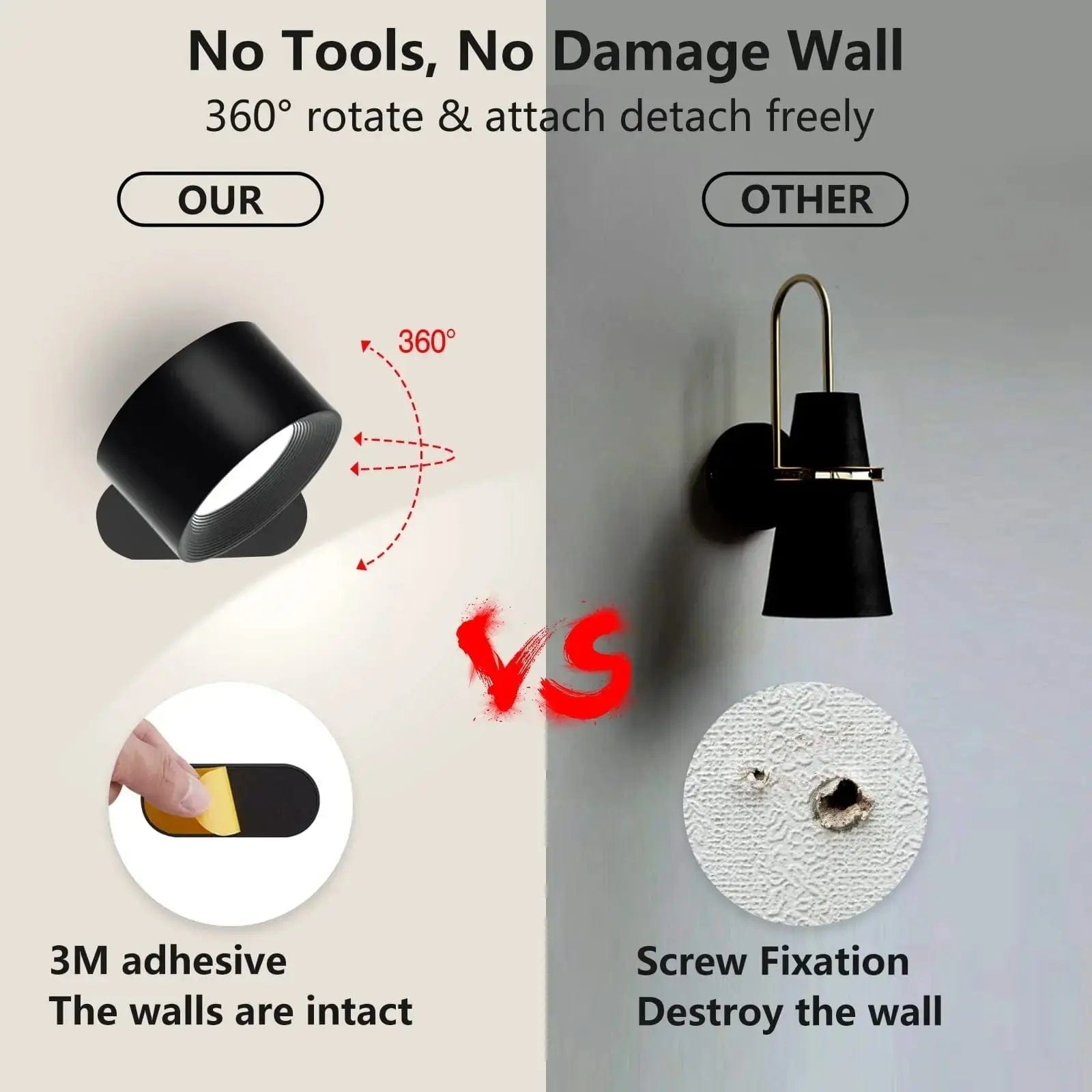 Verthara Cordless Wall Lamp - Battery Operated Light - Ambilume