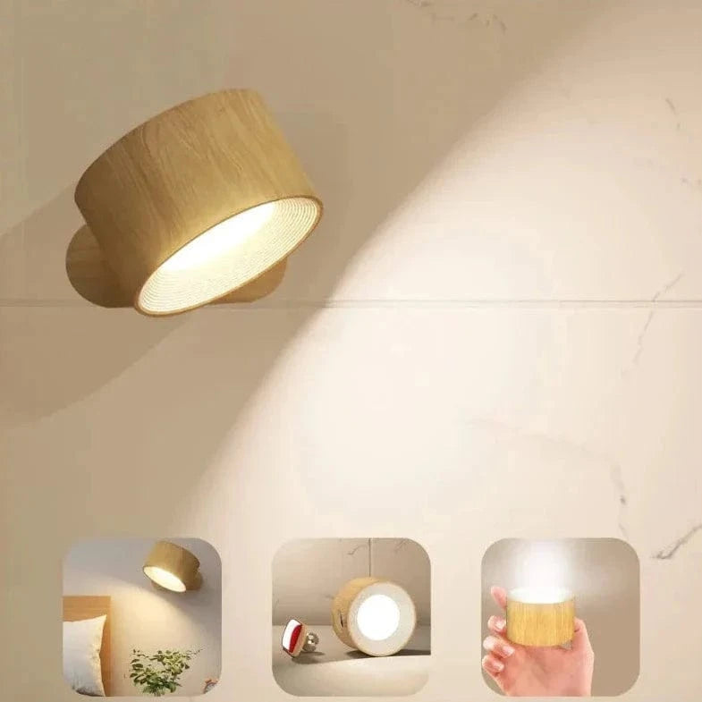 Verthara Cordless Wall Lamp - Battery Operated Light - Ambilume Wood / Touch Control