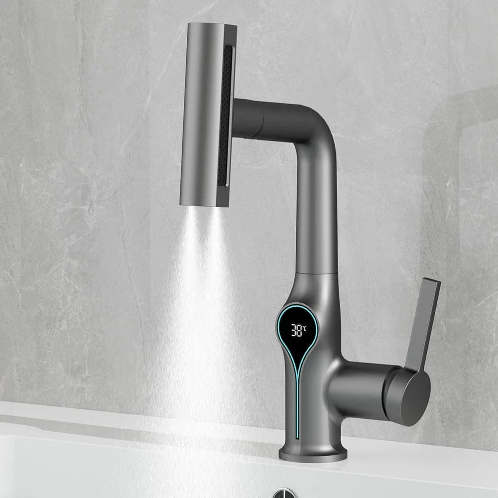 Verthara Digital Basin Faucet with Waterfall Stream and Temperature Display for Bathroom Sink