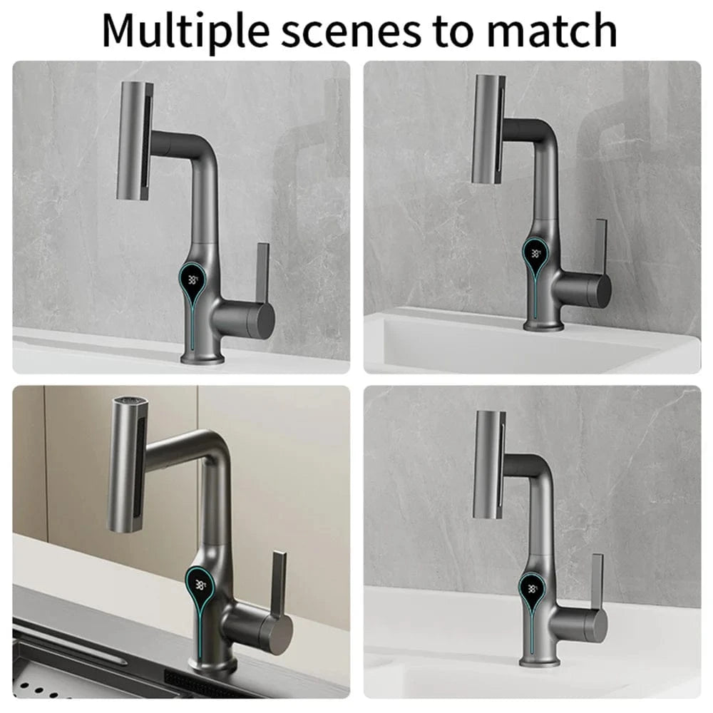 Verthara Digital Basin Faucet with Waterfall Stream and Temperature Display for Bathroom Sink