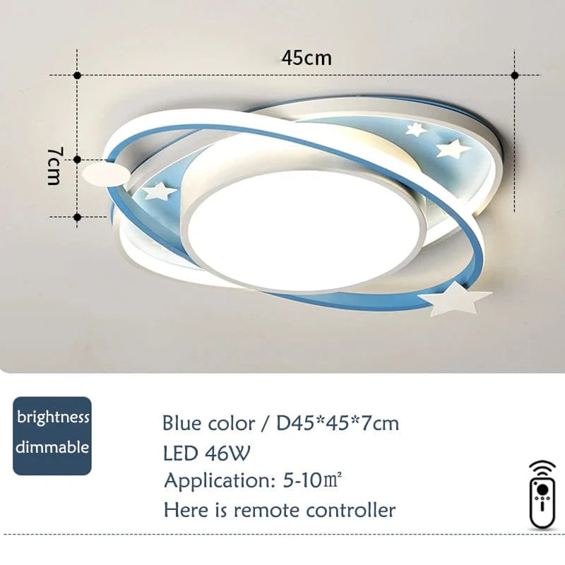 Verthara Dimmable LED Ceiling Light for Kids, Oval Blue Design with Remote Control, Aluminum & Acrylic, 45cm or 55cm Options