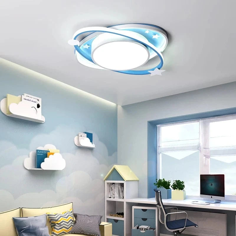 Verthara Dimmable LED Ceiling Light for Kids, Oval Blue Design with Remote Control, Aluminum & Acrylic, 45cm or 55cm Options