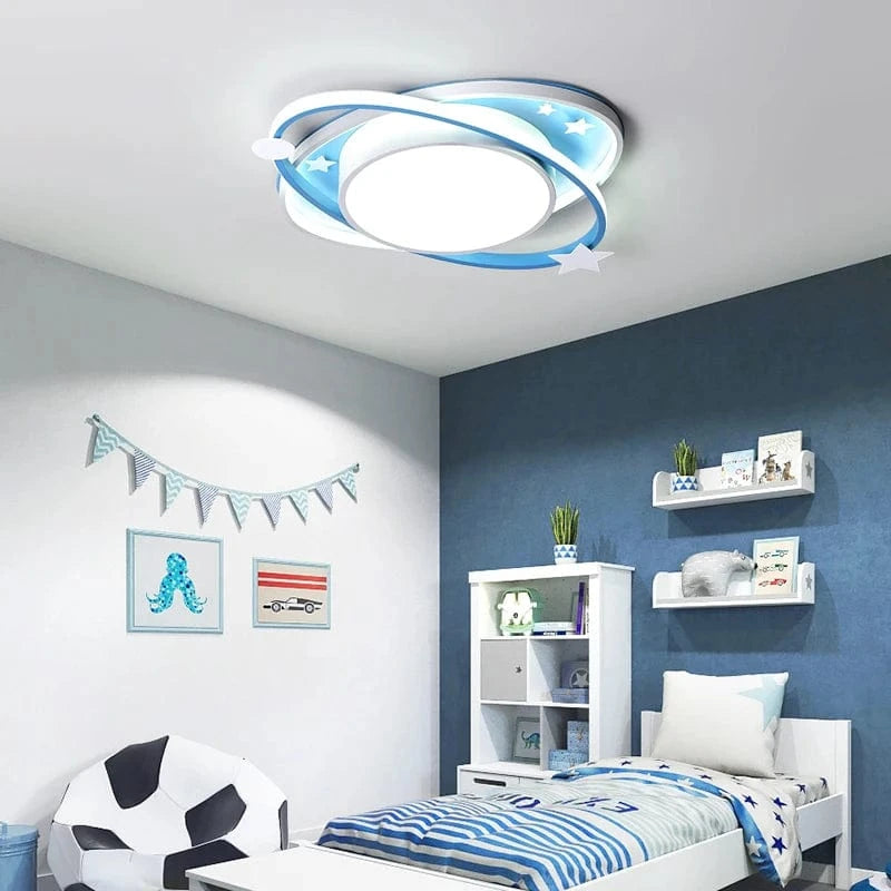 Verthara Dimmable LED Ceiling Light for Kids, Oval Blue Design with Remote Control, Aluminum & Acrylic, 45cm or 55cm Options